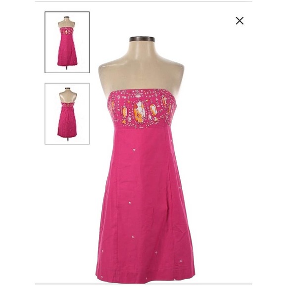 Lilly Pulitzer Sz 4 FOOLS JEWELS Strapless Hot Daiquiri Pink Dress - Picture 1 of 7